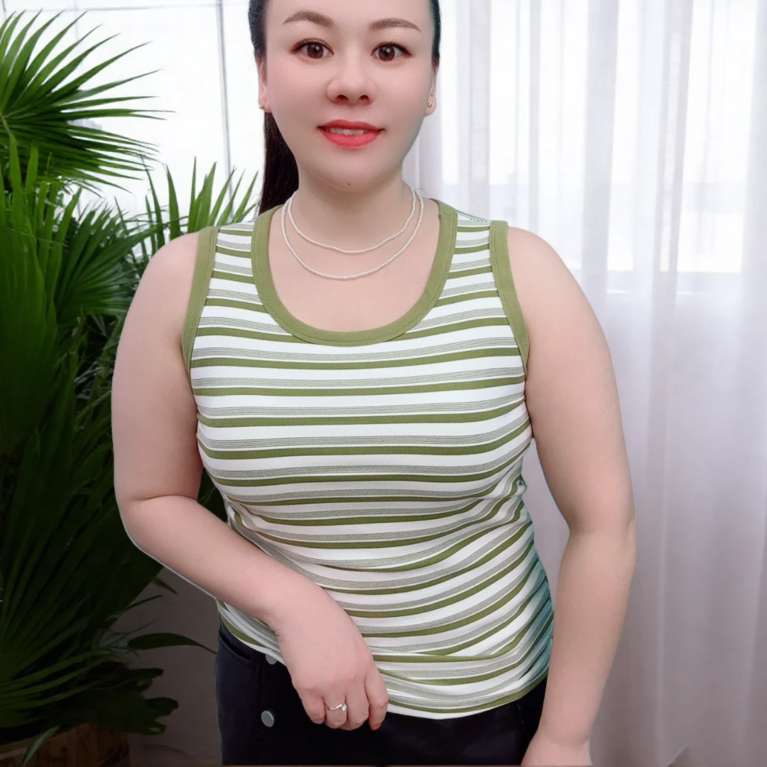 秋冬运动条纹修身背心大码无袖女士外穿加大加肥宽条纹无钢圈文胸