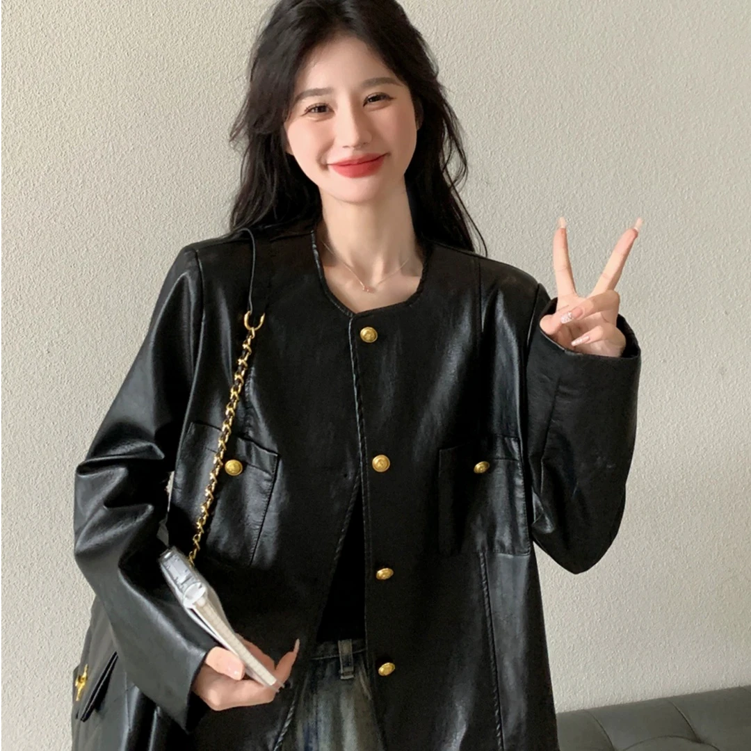 黑色爆款皮衣女短款2025春季新款小个子韩版高级感PU皮夹克外套