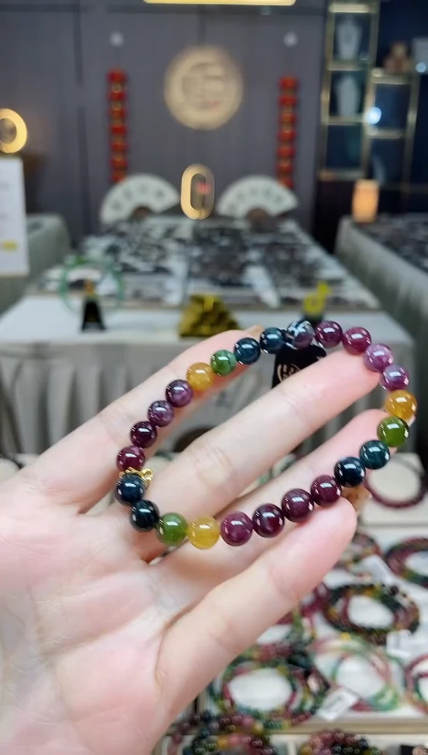 未镶嵌老矿碧玺色标彩虹单圈手串7mm+碧玺dan多样性发货一条