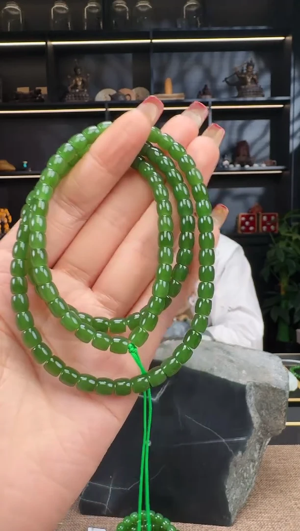 【闪购商品】和田玉-未镶嵌6mm碧玉极致弧108