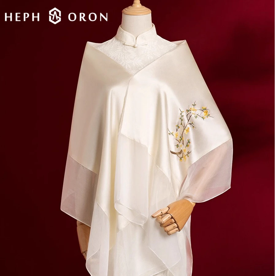 轻奢品牌苏绣真丝纱巾女高档搭旗袍丝绸围巾桑蚕丝外搭披肩礼盒