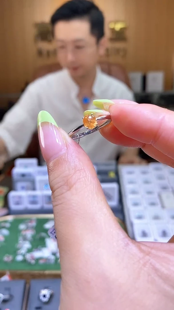 石榴石（芬达石）戒指银S925镶嵌天然芬达石戒指