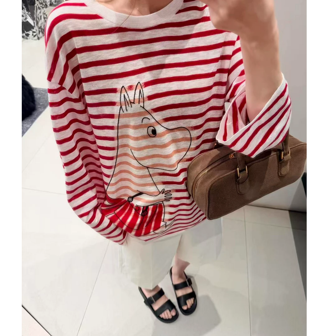 女士姆明条纹针织长袖秋季