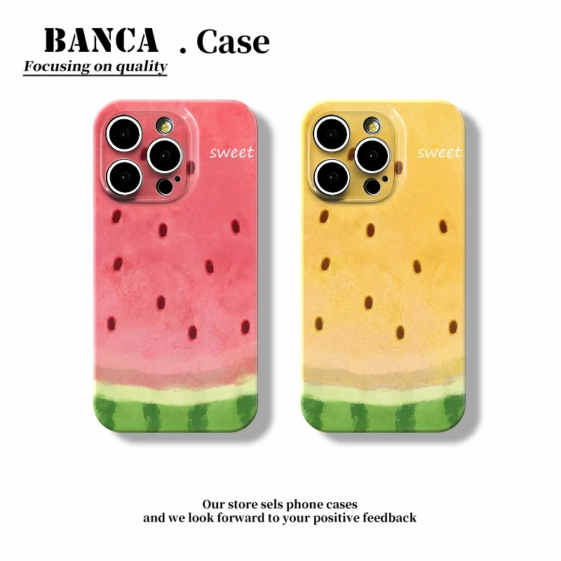 BANCA夏日水彩西瓜适用苹果16/15菲林手机壳华为P70oppo小米vivo