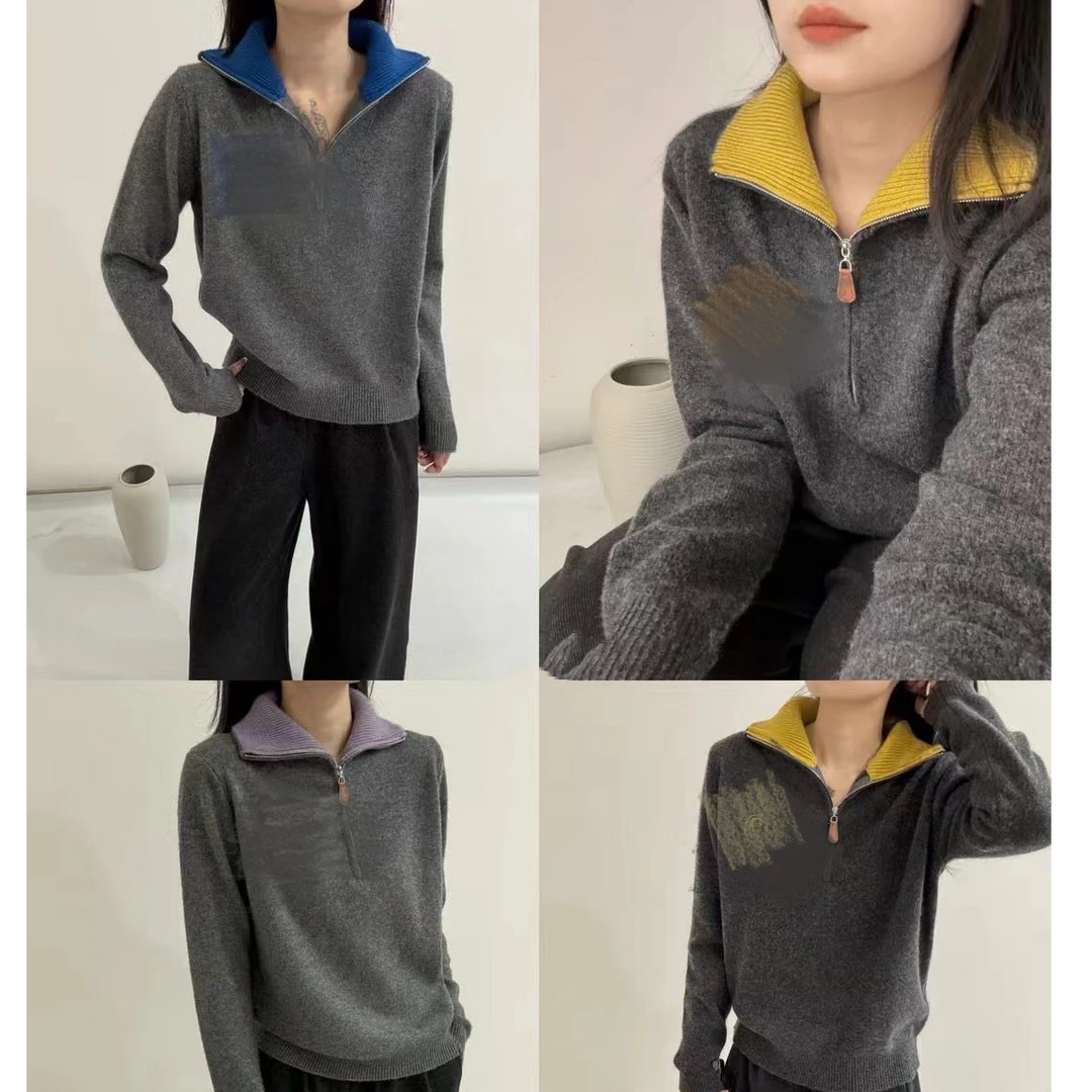 【倩倩专属】2025新款翻领拼色刺绣半拉链时尚百搭气质针织衫S615#