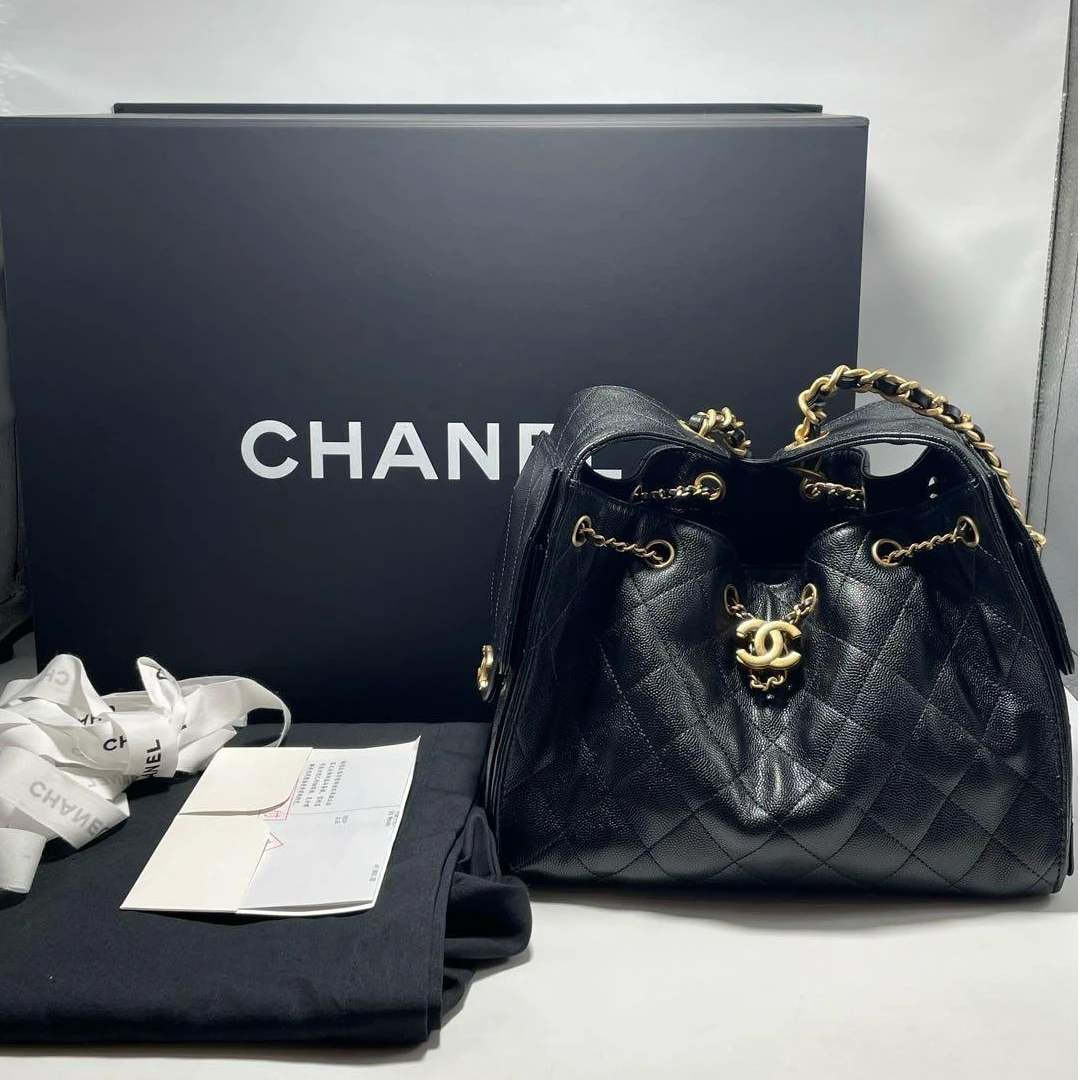 95新 Chanel/香奈儿 東区-嬉皮hobo菱格纹荔枝牛皮小号金扣/86526