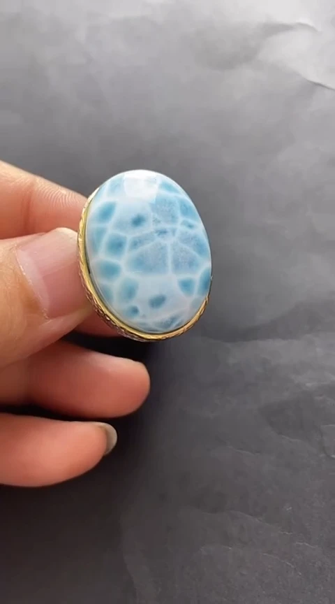 针钠钙石（海纹石）银S925镶嵌戒指戒指