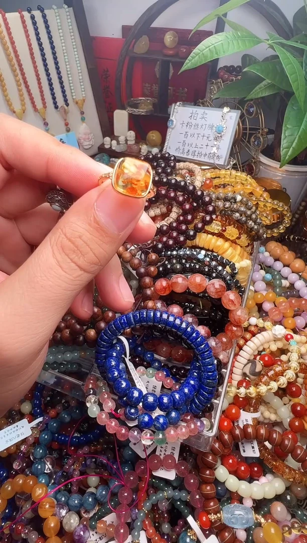 银S925镶嵌琥珀戒指心***程一物一件）004953