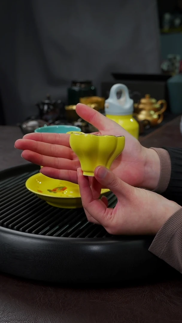 【闪购商品】杯【宜景窑焦黄釉鎏金】小曼陀罗