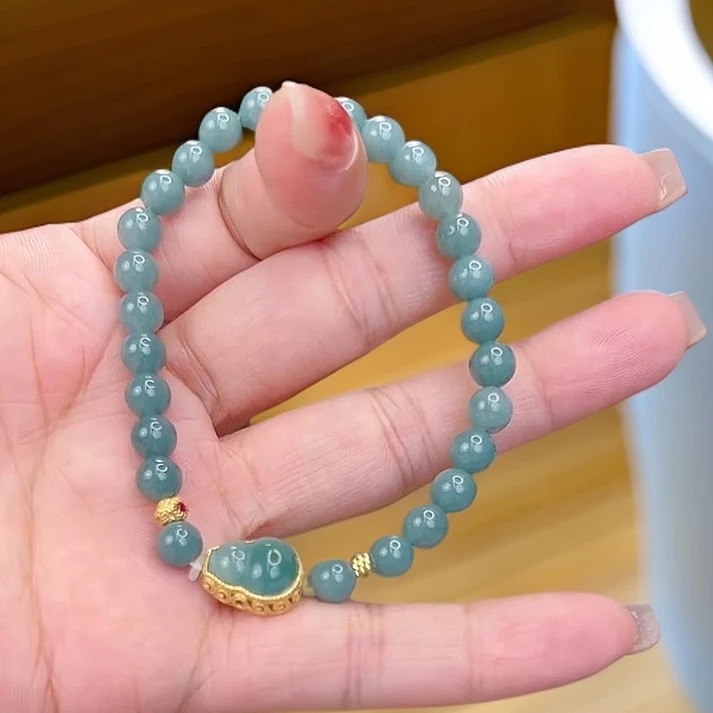 9225蓝水翡翠小葫芦6mm银镶女士轻奢手串（多样性发货）5-6mm