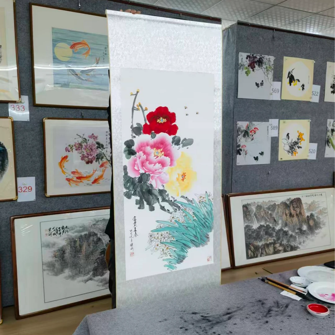手绘原稿绘画卷轴牡丹图富贵长春-66