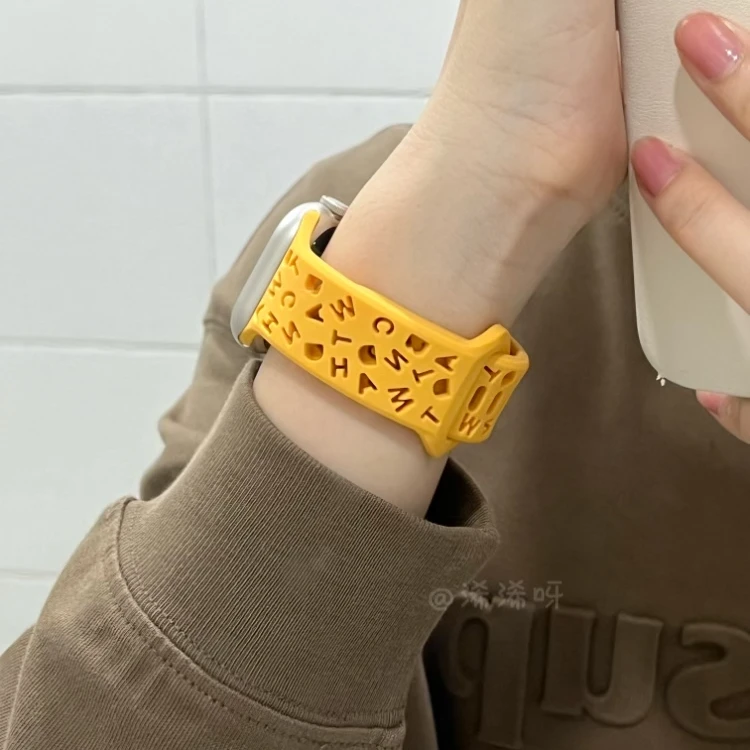 镂空字母适用苹果手表带AppleWatch56iwatch789S10se透气运动表带