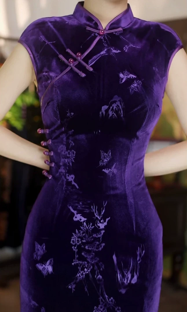 【紫罗兰】复古紫色丝绒旗袍高级感新中式连衣裙民国风年轻款