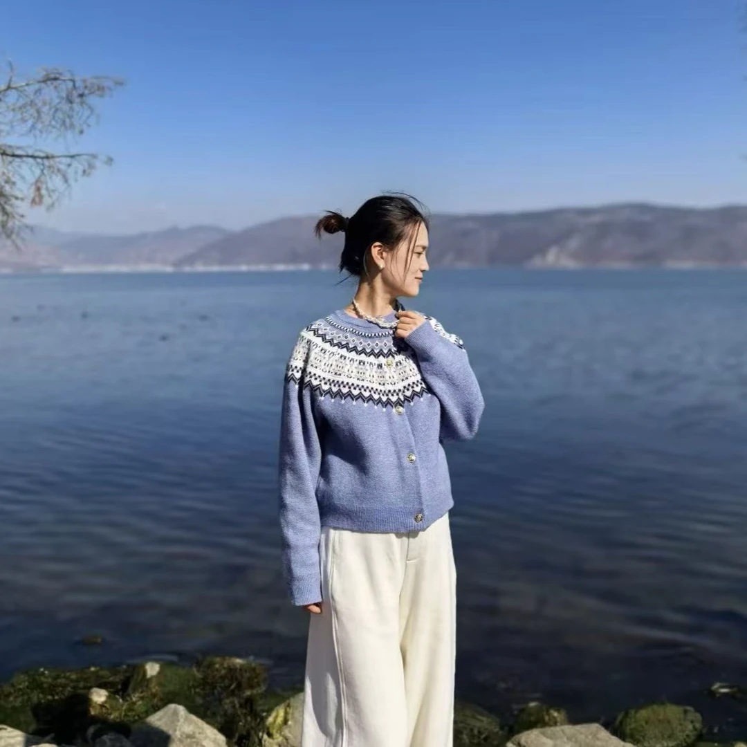 SIWAN/100%羊毛费尔岛提花插肩袖开衫系列