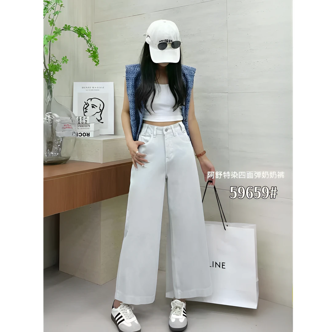 老钱灰弯刀裤59659款高腰显瘦时尚宽松百搭直筒裤新款设计感牛仔