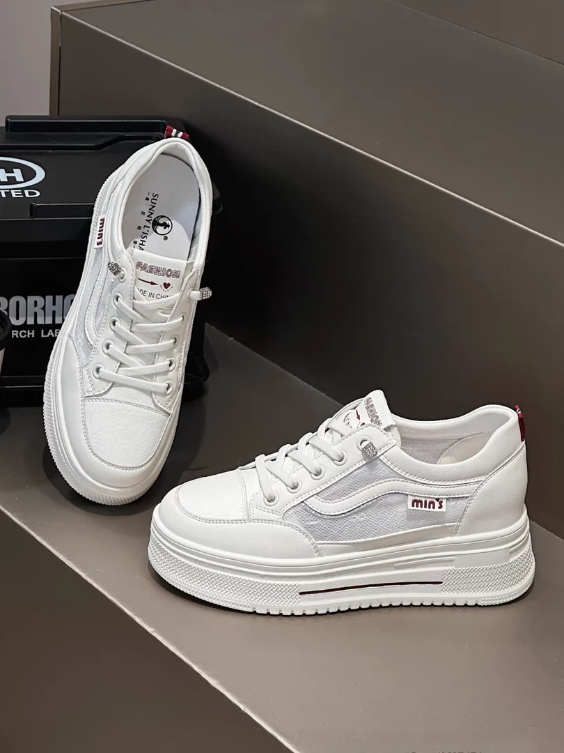 轻便厚底透气网面鞋女2025年夏季新款内增高发泡底秀气休闲小白鞋