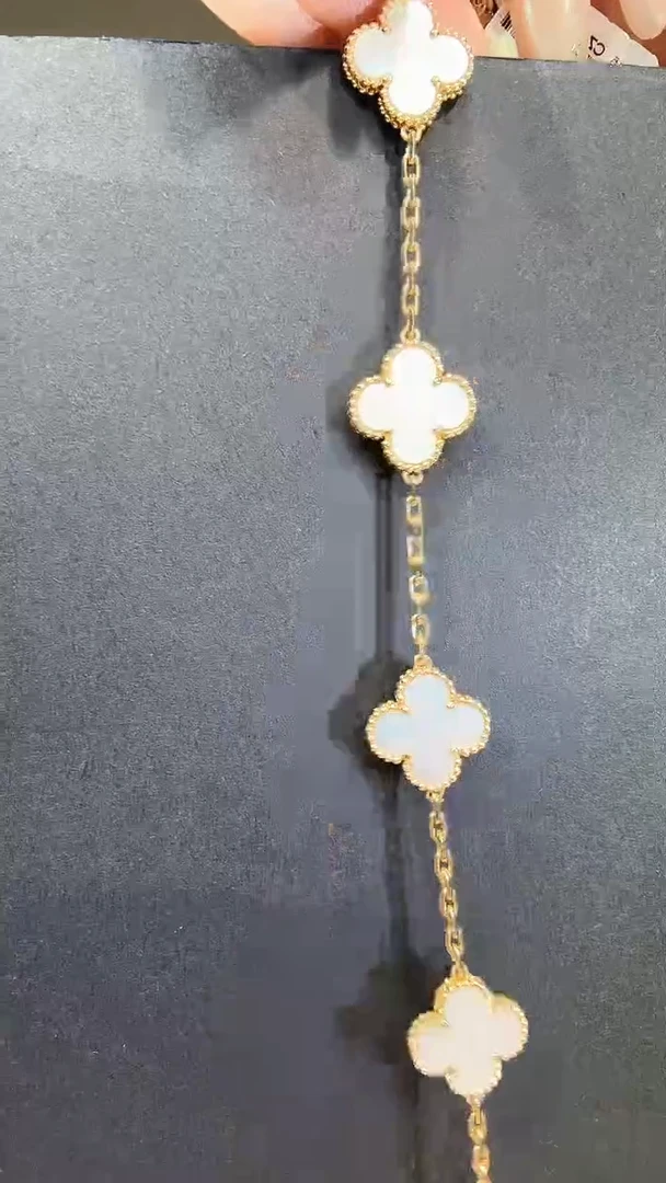 18K金镶嵌贝壳（贝母）手链K黄白色五花手链