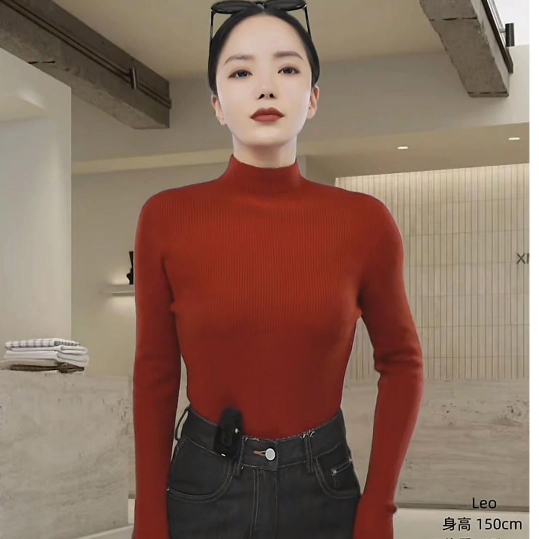 Leo老师专属 一体无缝100羊毛半高领弹力纯色长袖时尚百搭女士802