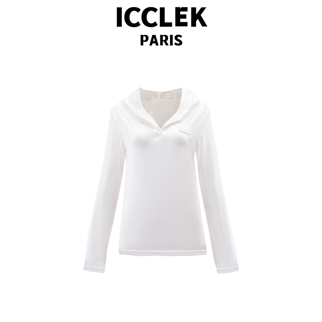 白色长袖蕾丝连帽防晒气质轻奢名媛百搭通勤气质显瘦上衣 -  1122