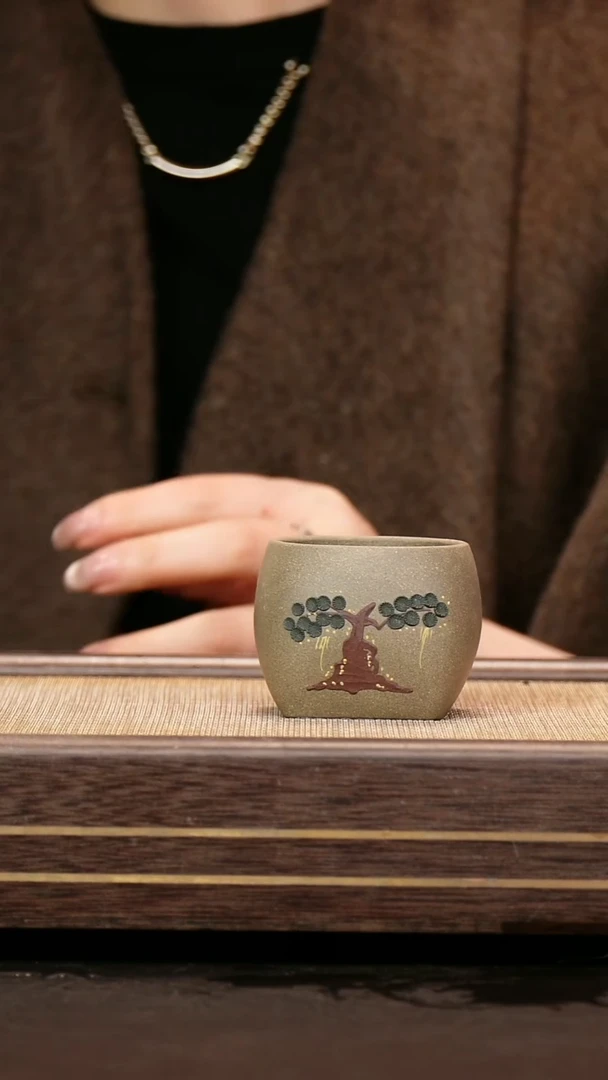 茶壶紫砂青段 主人杯 泥绘