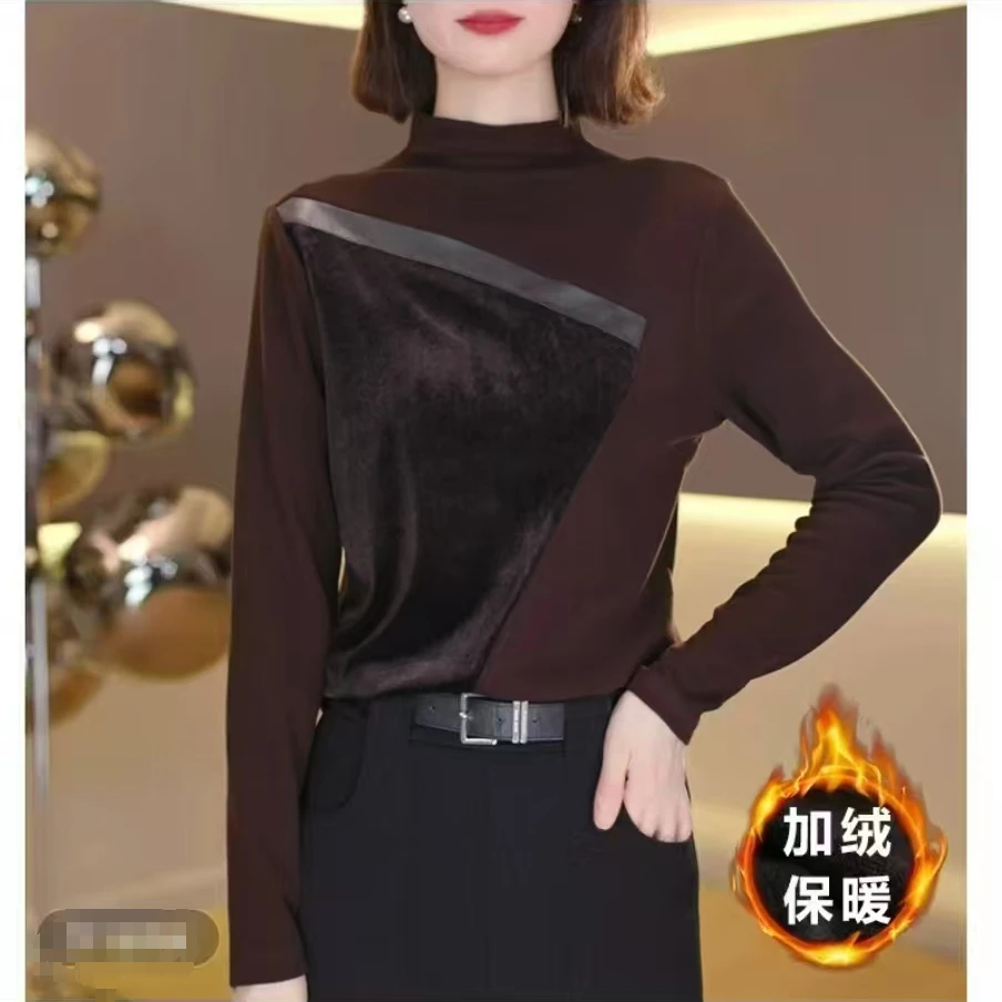 【丹姐优选】#79129 2025新款拼接金丝绒打底衫