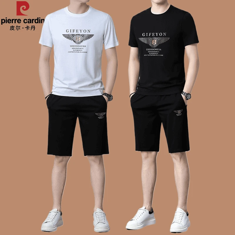 皮尔卡丹中年男士休闲短裤套装男款上衣短袖帅气运动夏季两件套薄