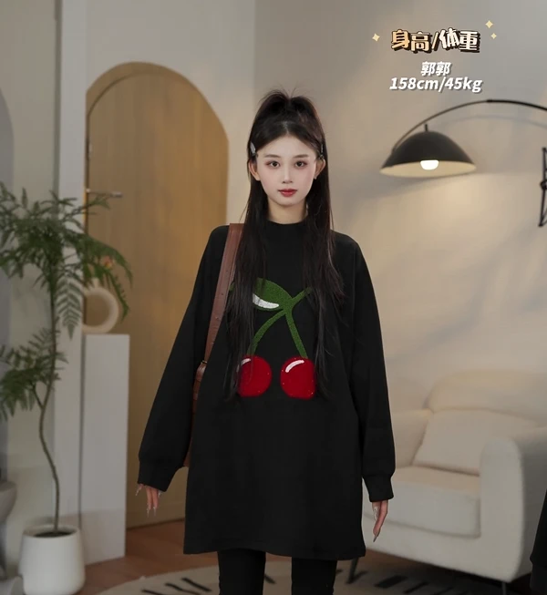 韩版气质百搭休闲时尚大LOGO樱桃印花卫衣241297/241298