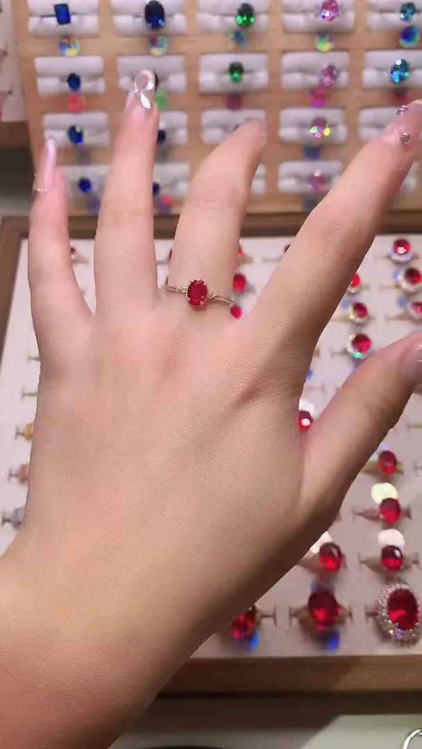 戒指蓝宝石银S925镶嵌5*7银 红