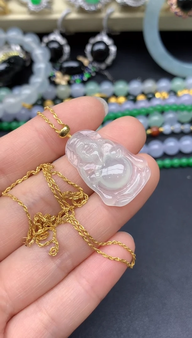 颈饰18K金镶嵌翡翠266-雪姐翡翠天天见