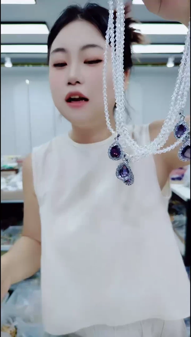 玛瑙/玉髓颈饰合金0516紫坠白链子