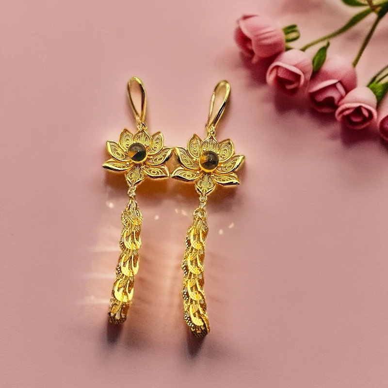 【顾佳珠宝】 【证书+礼盒】 精美时尚风合金镶嵌蓝珀凤尾耳坠BR13154