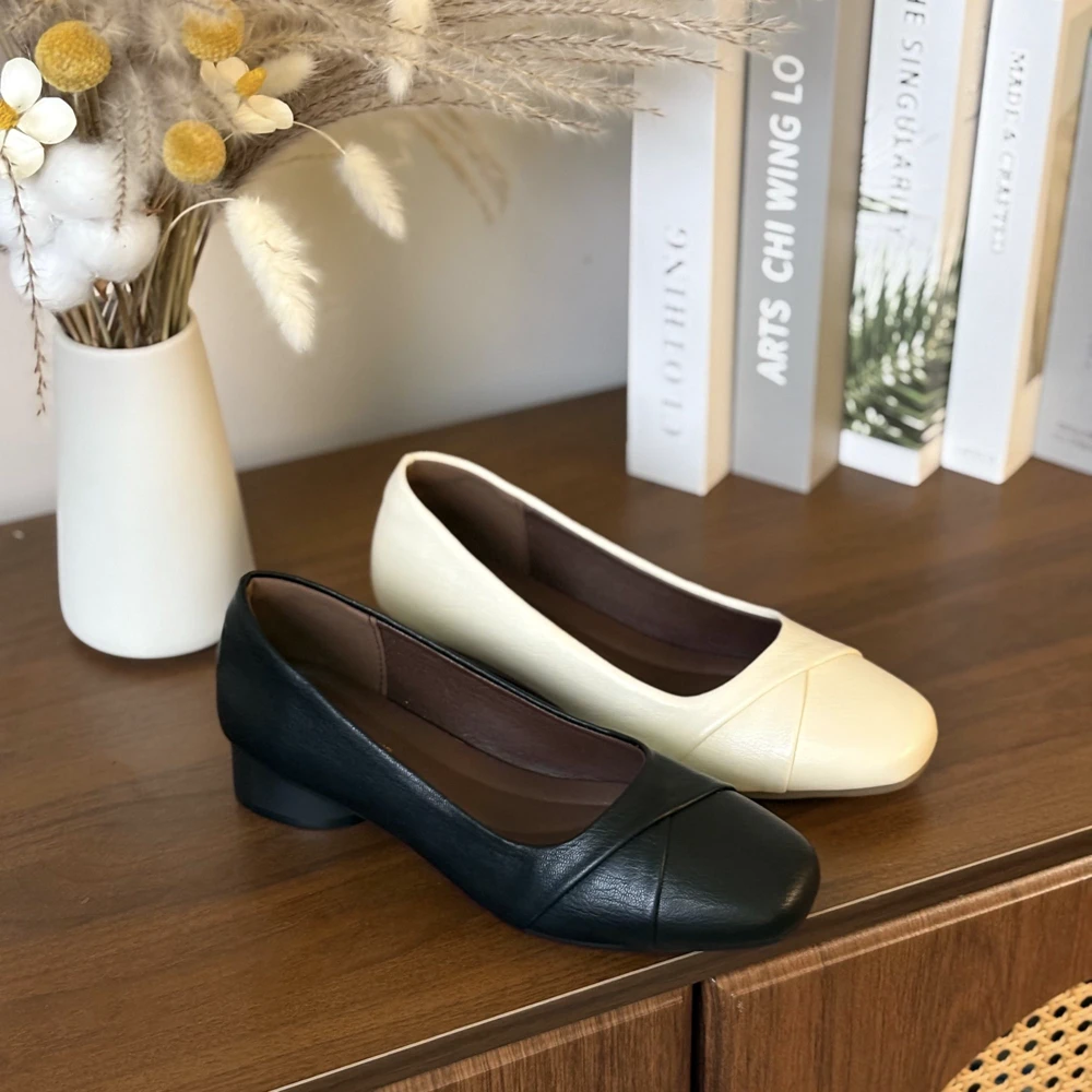 羊皮新款防滑舒适粗跟百搭轻便浅口单鞋1005