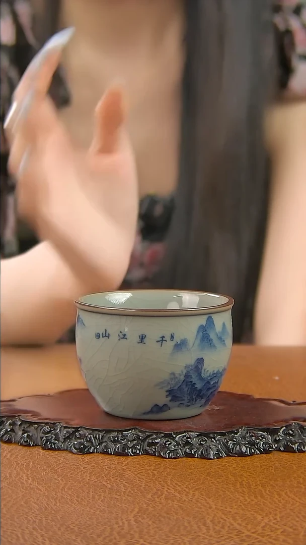 景德镇手工青花千里江山大缸杯