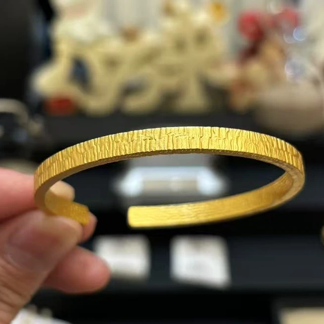 合金手镯 【錾刻竖纹手镯】气质时尚百搭复古古法磨砂素款传承轻奢