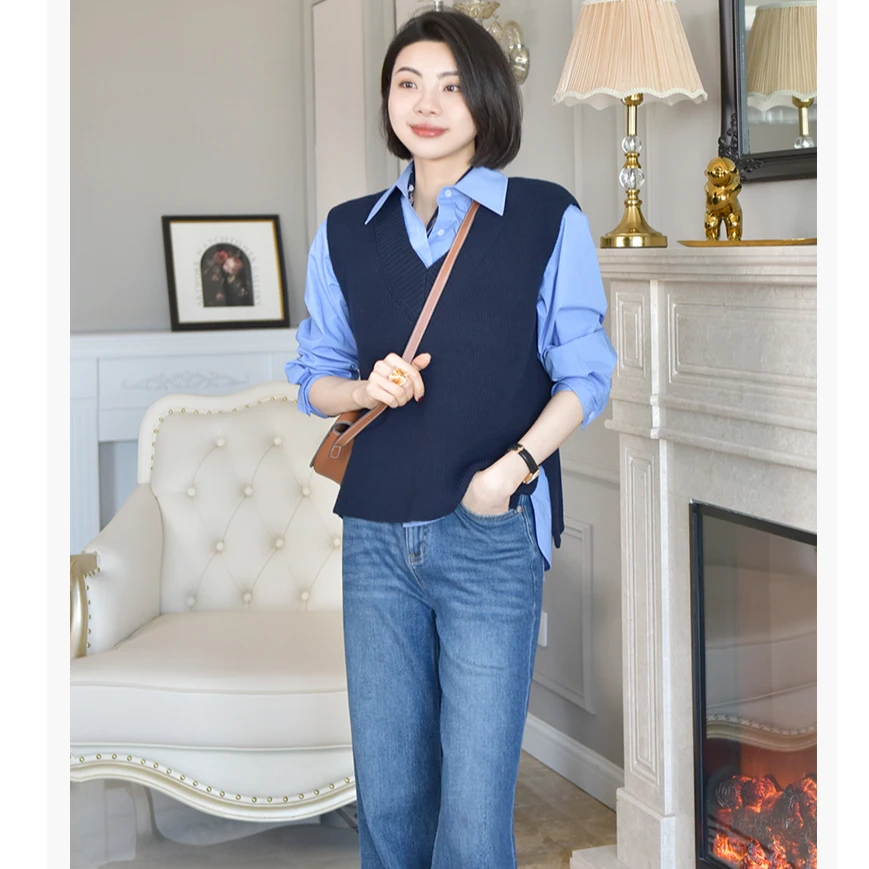 短视频VEE【叠穿搭档】新款时尚百搭休闲叠穿开叉经典V领无袖背心