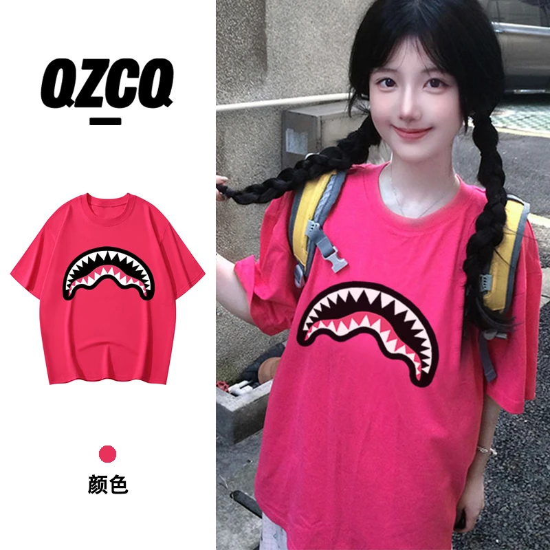 QZCQ美式多巴胺复古百搭宽松甜美港风短袖t恤韩版潮休闲上衣圆领