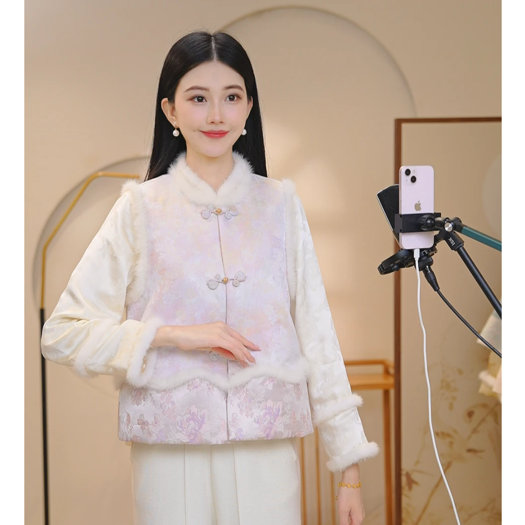 山有色冬季设计师中式马甲上衣常规款时尚厚款马夹常规6750