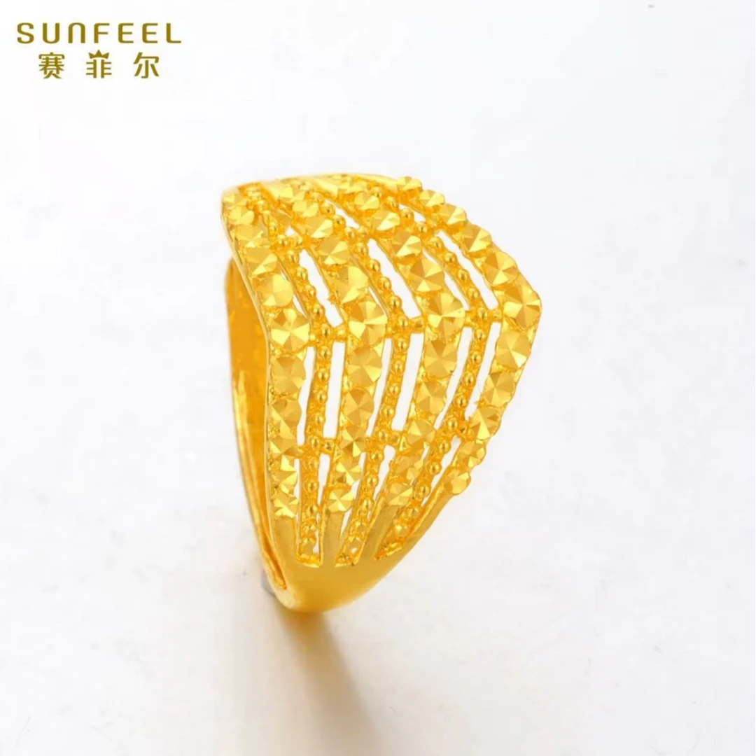 SUNFEEL/赛菲尔[一店]足金999仿钻面多层黄金戒指个性礼物推荐