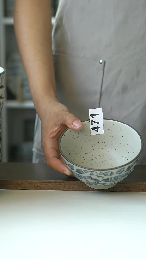 471微瑕青花手绘海底世界12cm米饭碗@4-2@