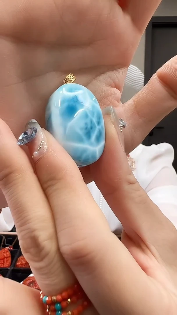 18K金镶嵌针钠钙石(海纹石)吊坠(不含链)/YJ
