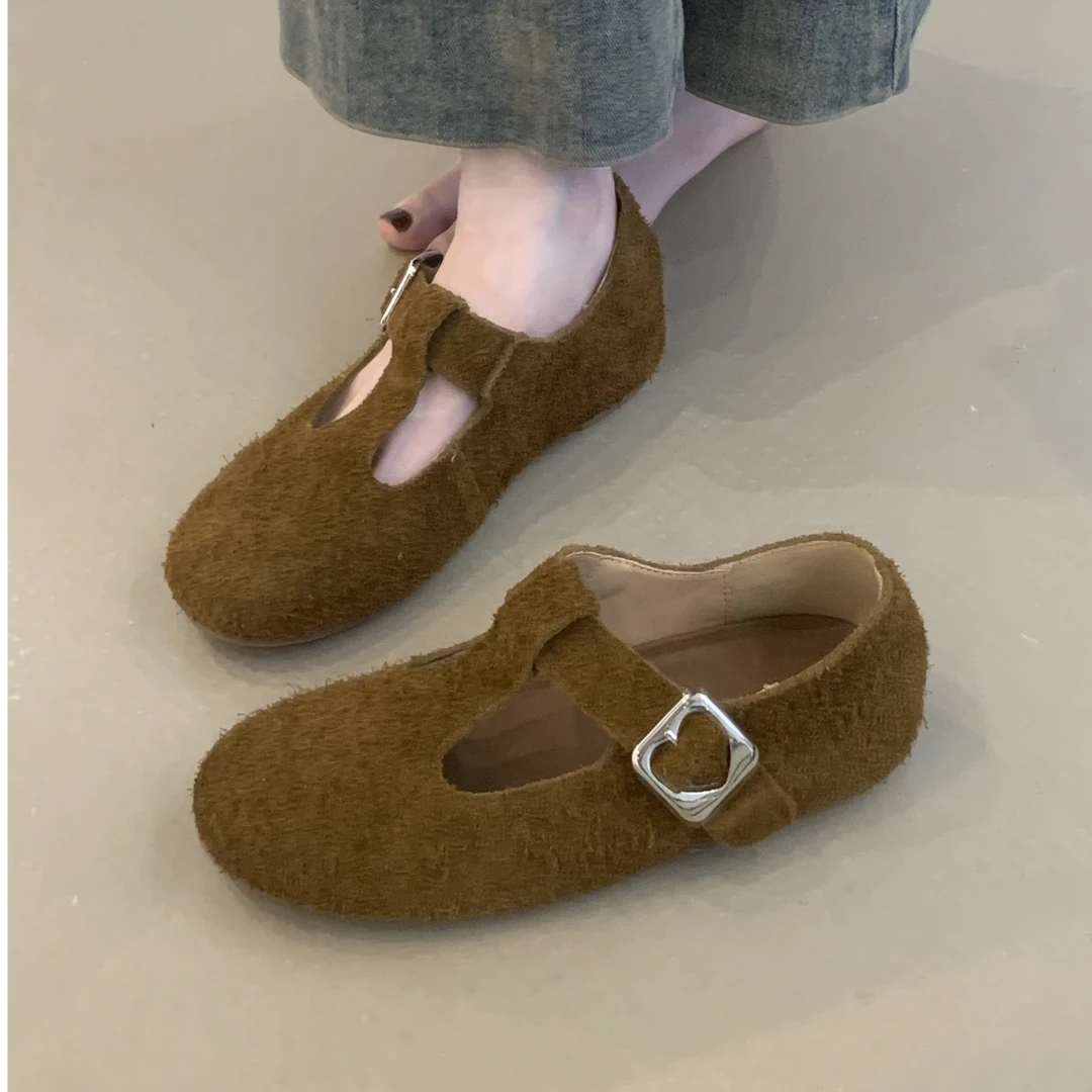 YLC-120-3法式复古包头磨砂T型内增高玛丽珍单鞋2025气质软底女鞋