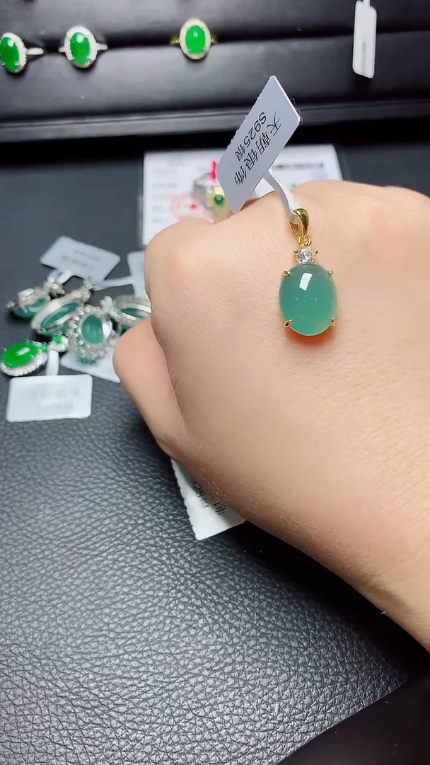 银S925镶嵌戒指翡翠  天然翡翠A货s925银镶
