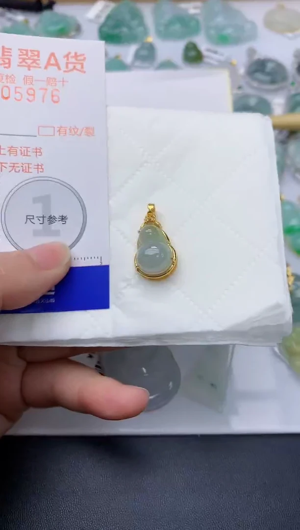颈饰银S925镀金镶嵌翡翠天然A货