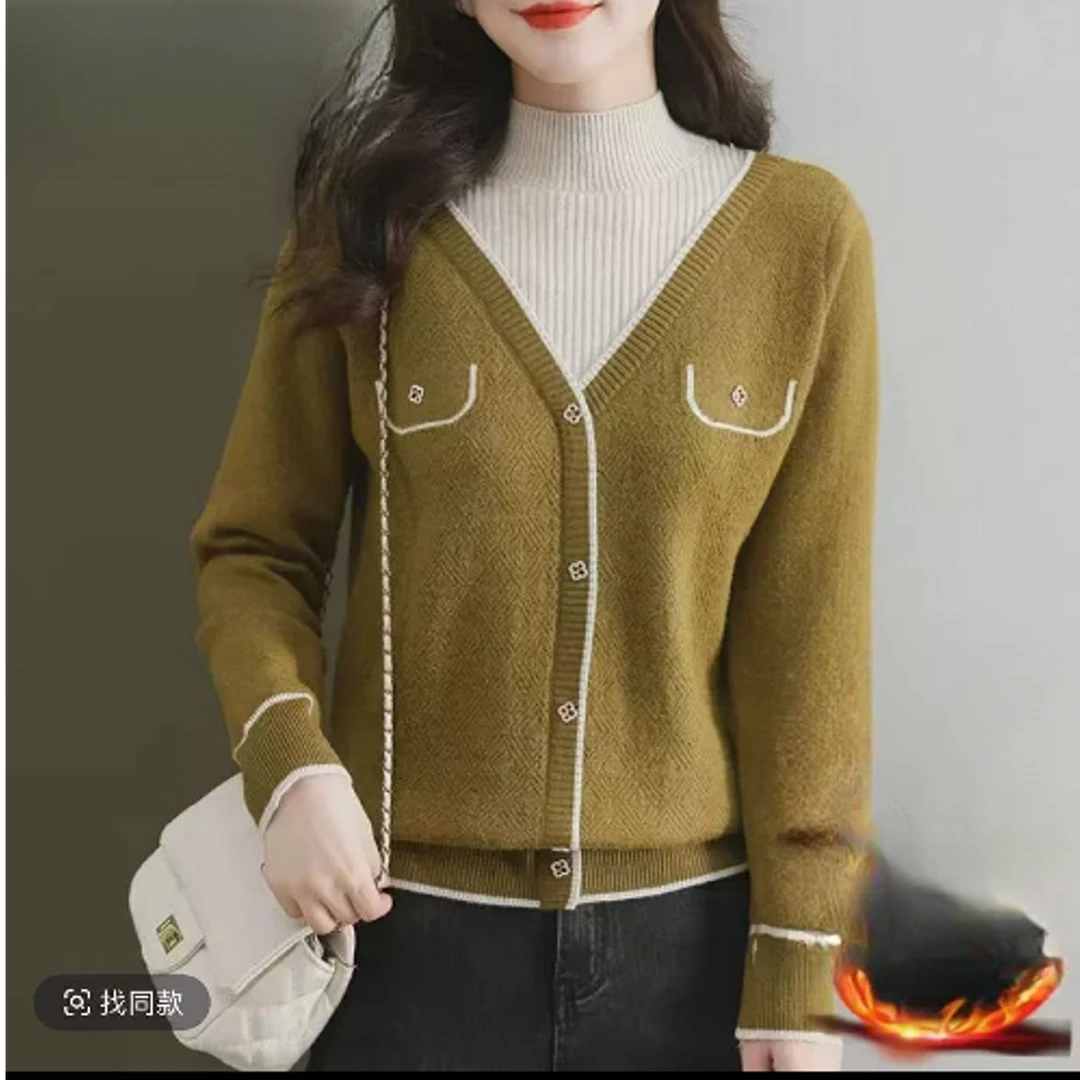 895.【抹茶绿  假2件】高级气质针织女衫