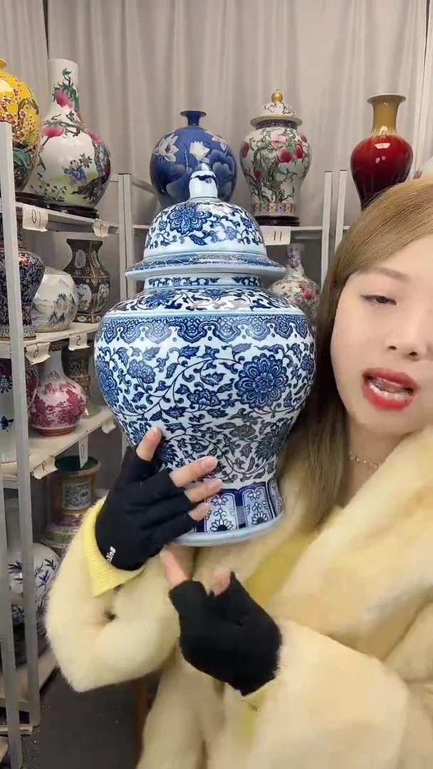 摆件陶瓷景德镇柴烧将军罐高36