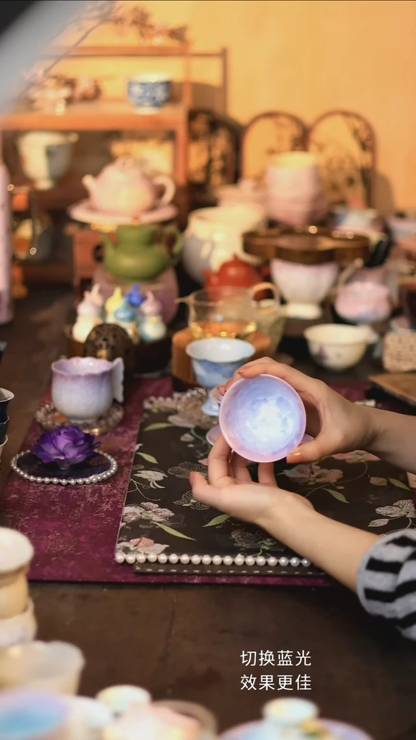 结晶釉渐变紫圆口杯