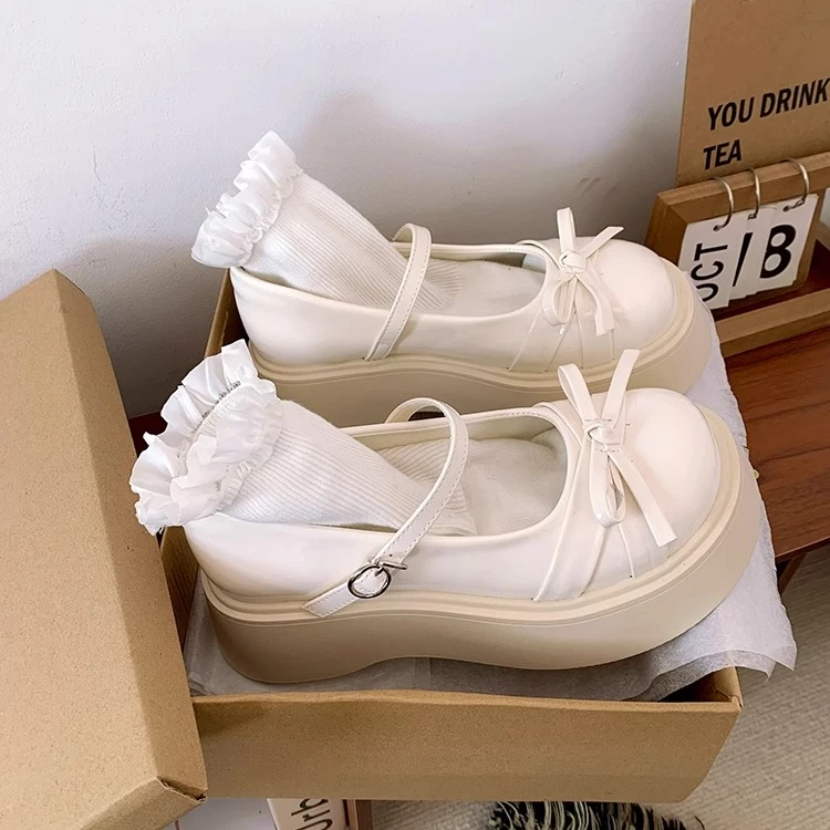 日系复古玛丽珍小皮鞋女2025春季新款百搭甜美蝴蝶结厚底单鞋