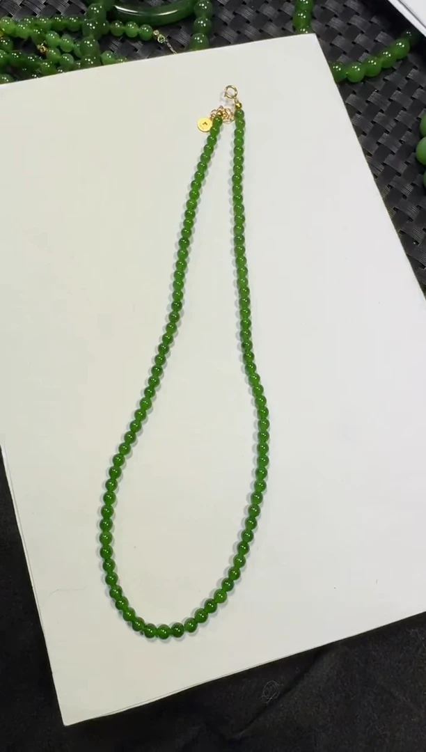 项链未镶嵌和田玉（碧玉）辣阳小米珠项链4m