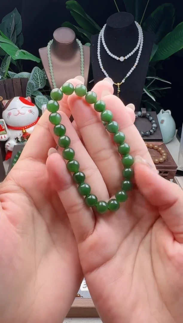 未镶嵌手串和田玉8m左右俄料碧玉手串