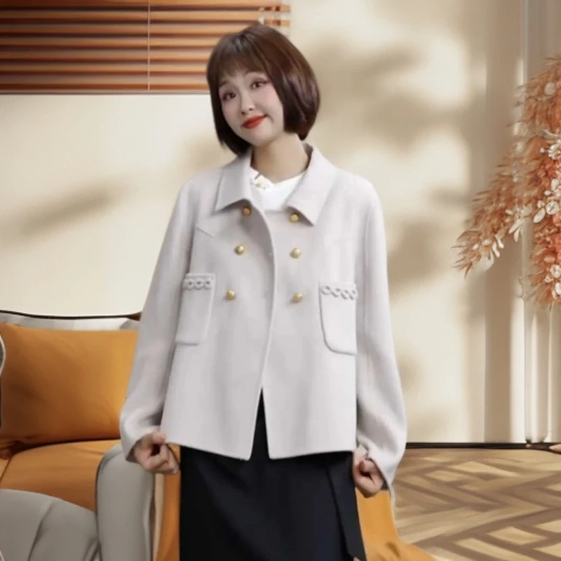 2534宽松毛呢外套韩版羊绒呢大衣冬季女装时尚外套双面呢